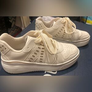 Creamy White with Brass Studs Lace Up Sneakers